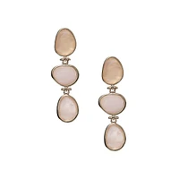 Pink Quartz 3-Stone Drop Earrings