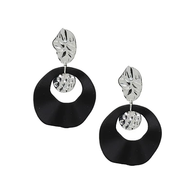 Black Beaten Mini Drop Earrings