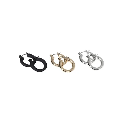 3-Pair Assorted Horseshoe Hoop Earrings