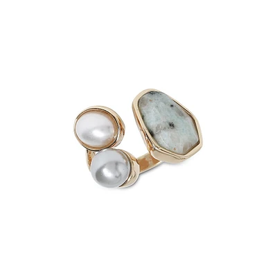 Goldtone, Faux Pearl And Stone Free-Form Ring