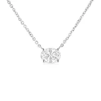 14k White Gold 1/2 Cttw Lab Grown Oval Shape Solitaire Diamond East West 18" Pendant Necklace (e-f Color, Vs1-vs2 Clarity)