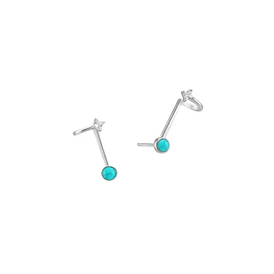 Turning Tidal Rhodium-Plated Sterling Silver & Cubic Zirconia Double Stud Earrings