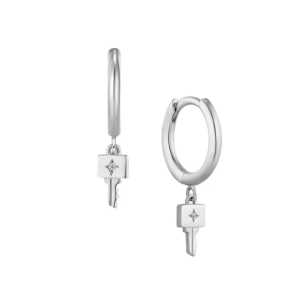 Under Lock And Key Rhodium-Plated Sterling Silver Hoop Earrings