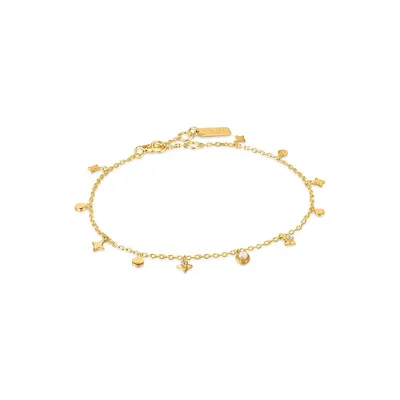 Rising Star 14K Goldplated Sterling Silver, Mother-Of-Pearl & Cubic Zirconia Star Drop Anklet