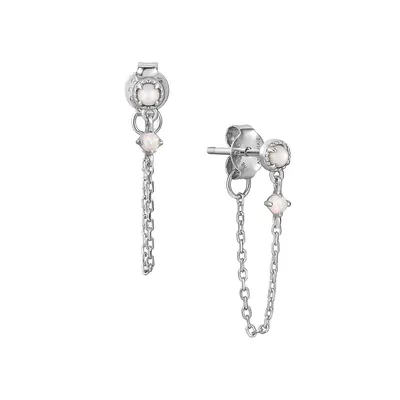 Rising Star Rhodium-Plated Sterling Silver, Mother-Of-Pearl & Opal Chain Drop Stud Earrings