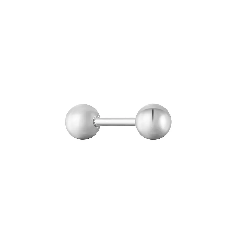 Rhodium-Plated Sterling Silver Sphere Barbell Single Stud Earring