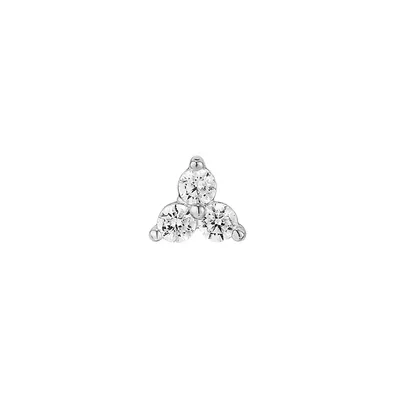 Rhodium-Plated Sterling Silver & Cubic Zirconia Trio Barbell Single Stud Earring