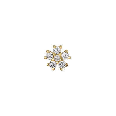 14K Goldplated Sterling Silver & Cubic Zirconia Flower Barbell Single Stud Earring