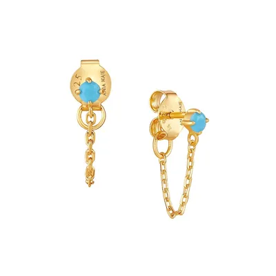 Into The Blue 14 Goldplated Sterling Silver & Turquoise Chain Drop Stud Earrings