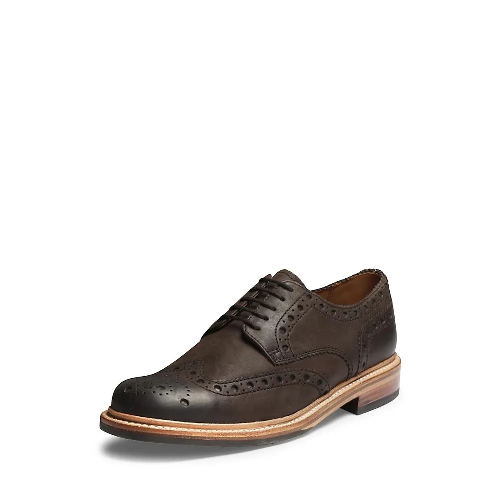 Archie Burnished Nubuck Leather Wingtip Brogue Shoes