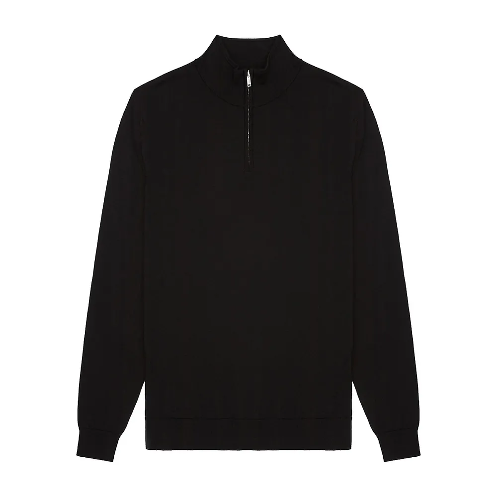 Funnelneck Half-Zip Wool Sweater