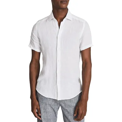 Holiday Linen Slim-Fit Short-Sleeve Shirt