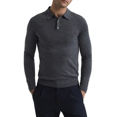 Trafford Merino Wool Long-Sleeve Polo Shirt