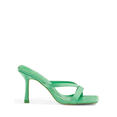 Kristen Satin Square-Toe Stilleto Sandals