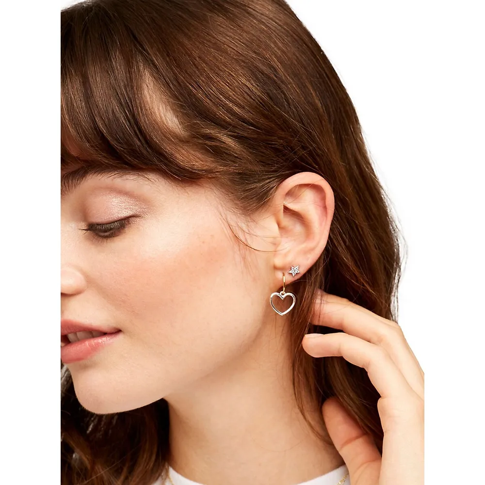 Two-Tone Mini Hoop With Large Heart Earrings