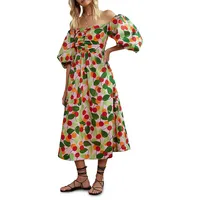 Alexis Multi Cherry Bardot Midi Dress