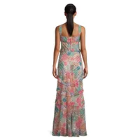 Chandra Printed Sequin Sleeveless Gown