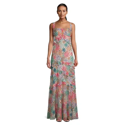 Chandra Printed Sequin Sleeveless Gown
