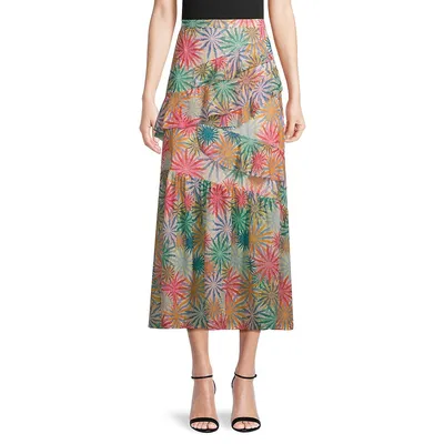 Marissa Printed Silk Tiered Midi Skirt