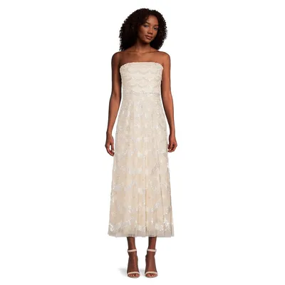 Fifi Sequin-Embroidered Strapless Tulle Dress