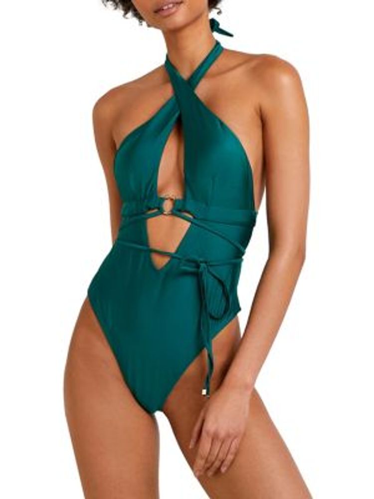 halter wrap swimsuit