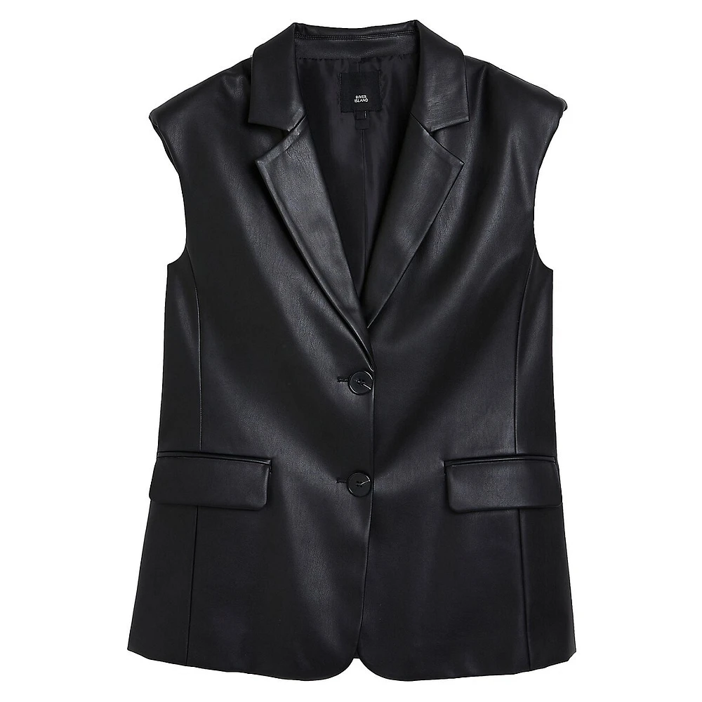 Faux Leather Sleeveless Blazer