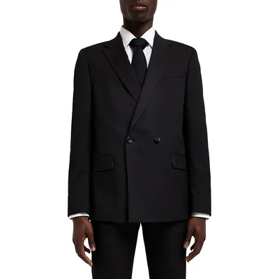 Double-Breasted Twill Blazer Suit