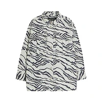 Zebra-Print Button-Front Cotton Shacket