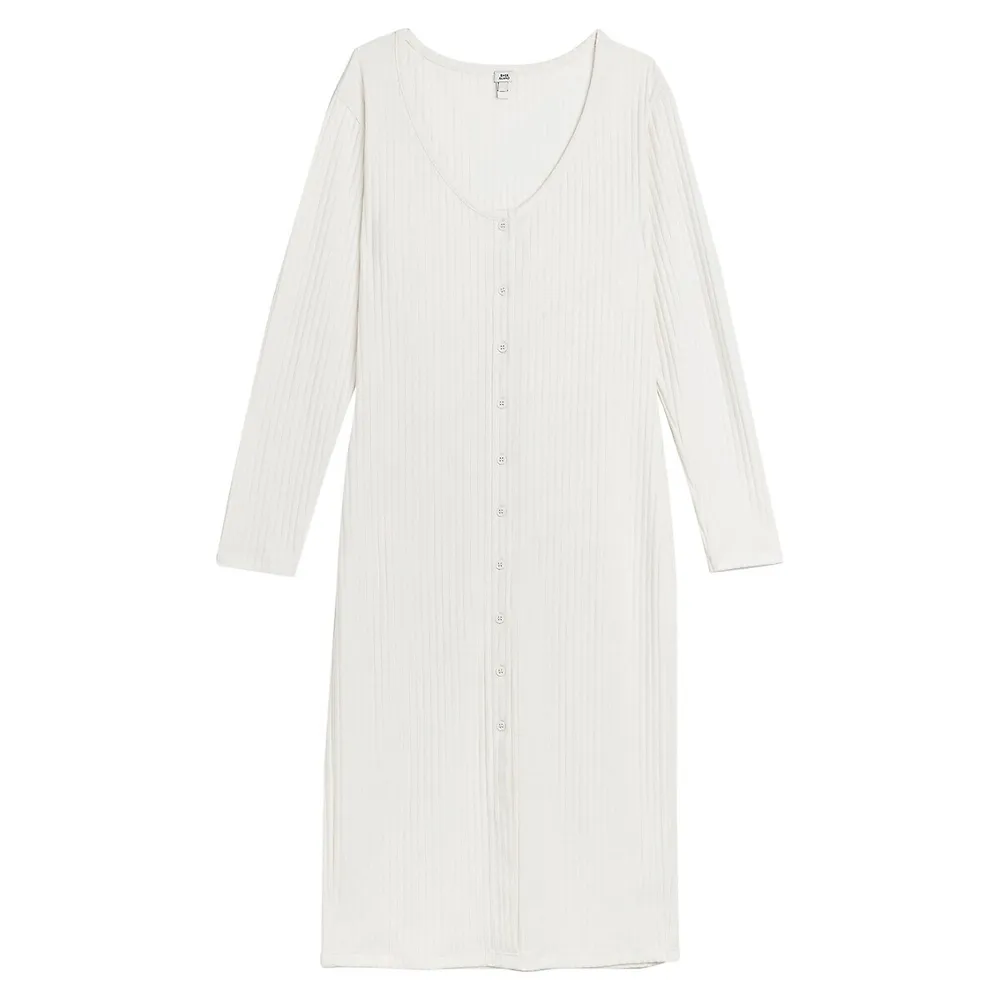 Sophia Long-Sleeve Ribbed Button Midi Dress