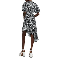 Polka-Dot Knotted-Front Asymmetric Dress