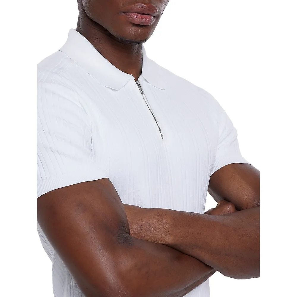 Zip-Neck Ribbed Polo Shirt