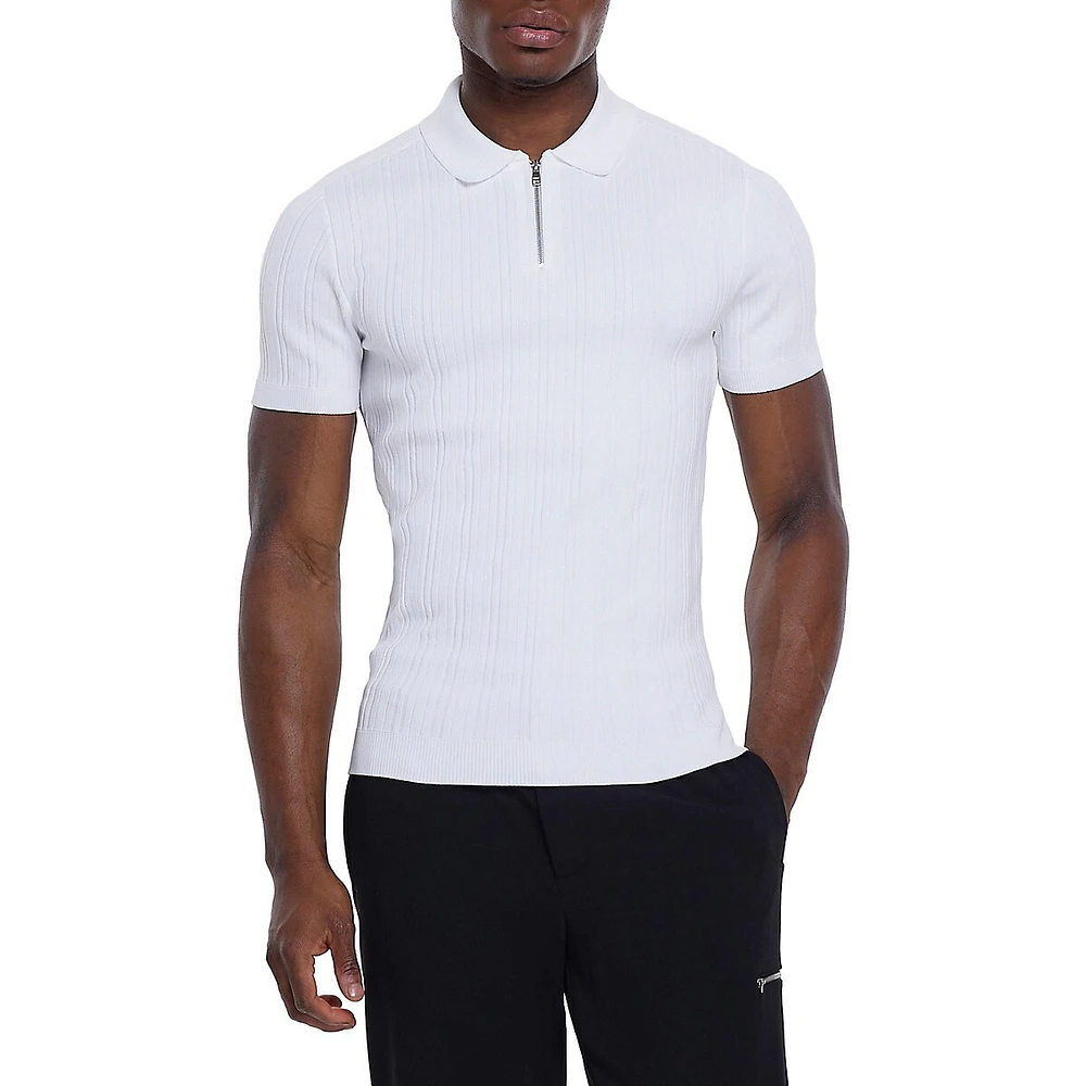 River Island Zip-Neck Ribbed Polo Shirt