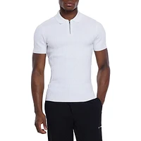 Zip-Neck Ribbed Polo Shirt