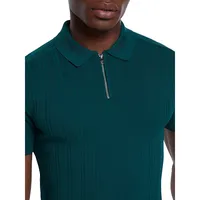 Rib-Knit Muscle Polo Shirt