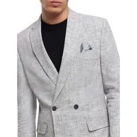 Marled Cotton-Linen Double-Breasted Suit Jacket