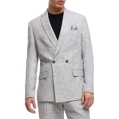 Marled Cotton-Linen Double-Breasted Suit Jacket