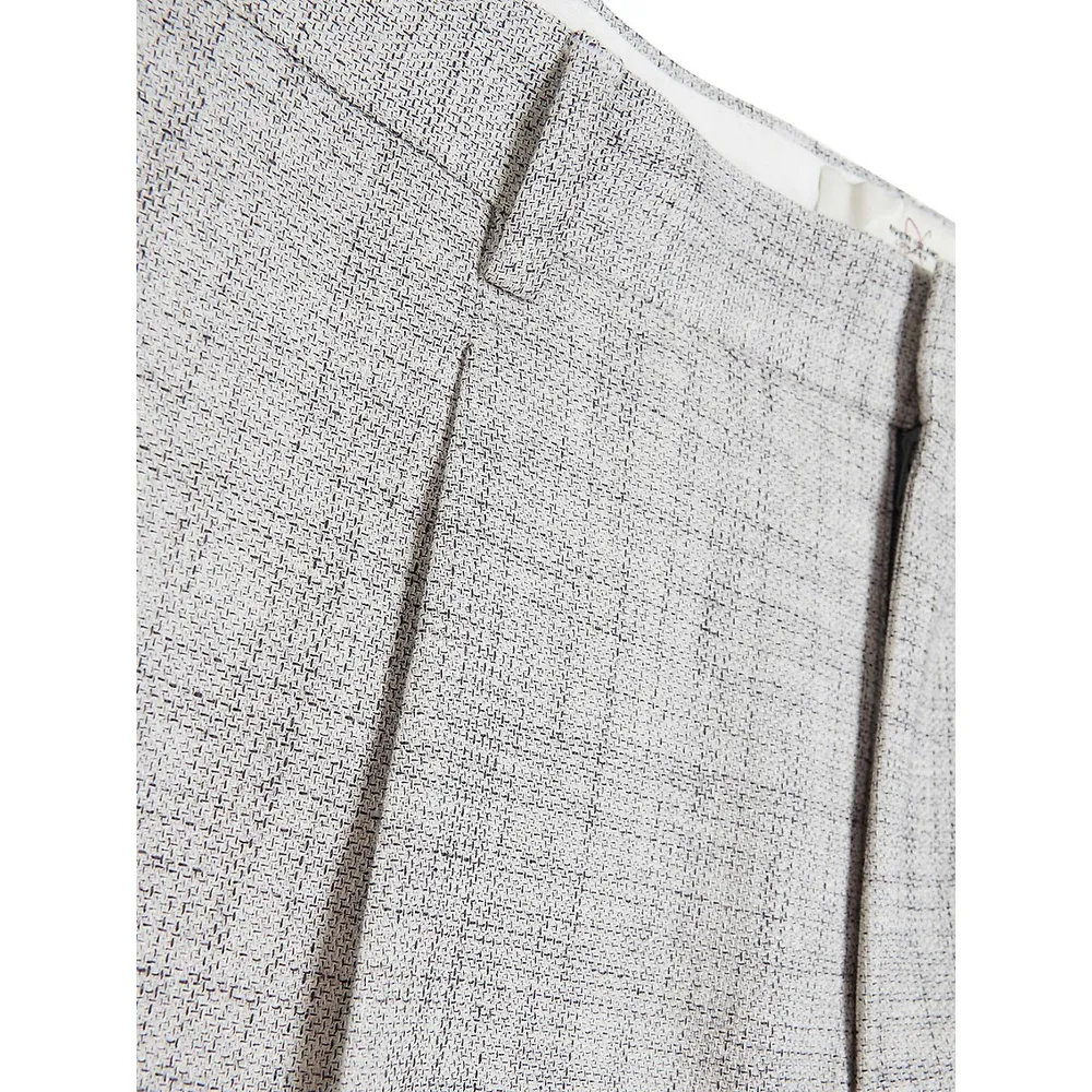 Pleated Cotton-Linen Marl Suit Pants