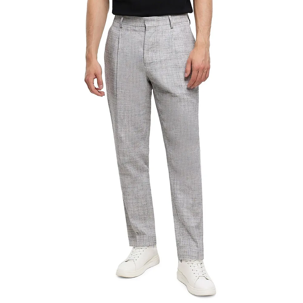 Pleated Cotton-Linen Marl Suit Pants