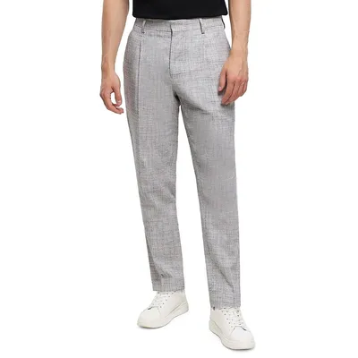 Pantalon de complet chiné et plissé en coton lin
