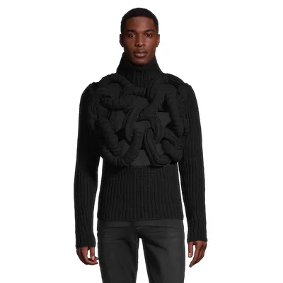 Ribbed Open Chain Merino Wool Sweater