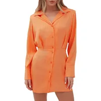 Priscilla Satin Houndstooth Mini Shirt Dress