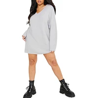 Plus Ribbed V-Neck Sweater Dress