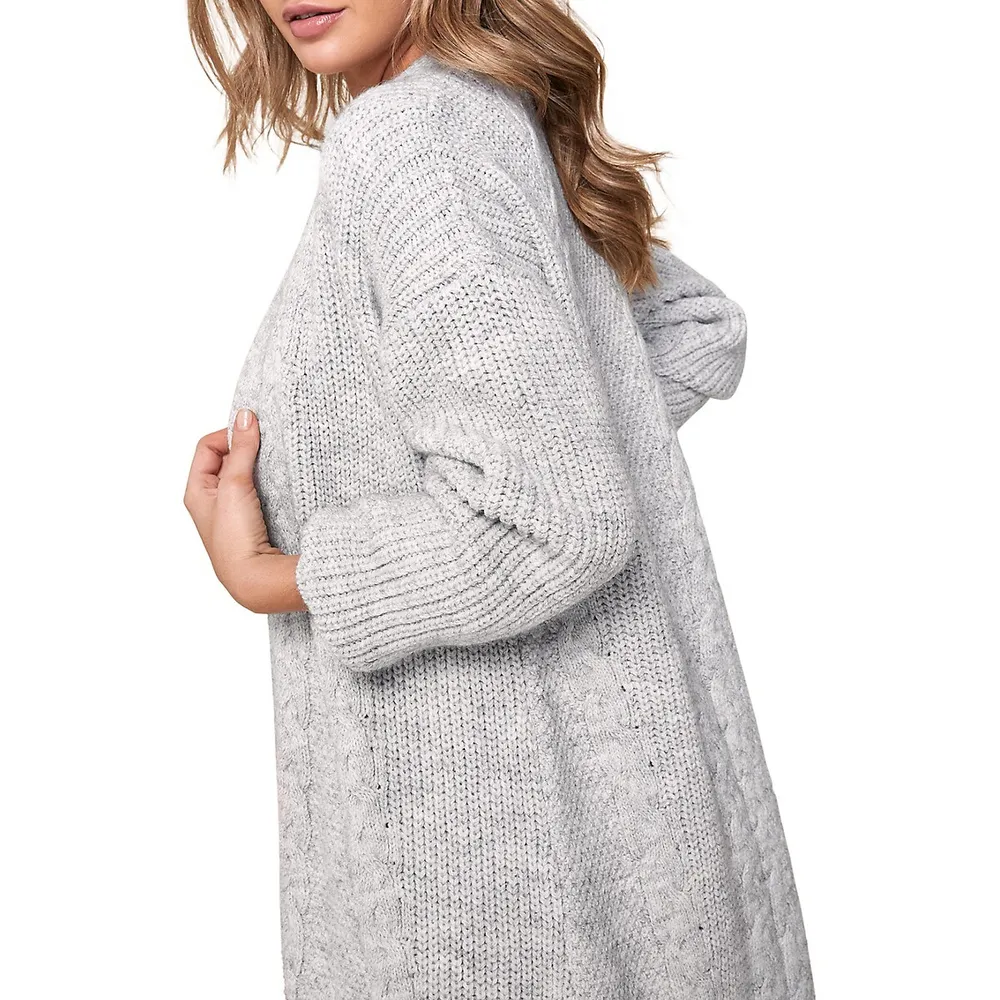 Mid-Length Mixed-Knit Cardigan