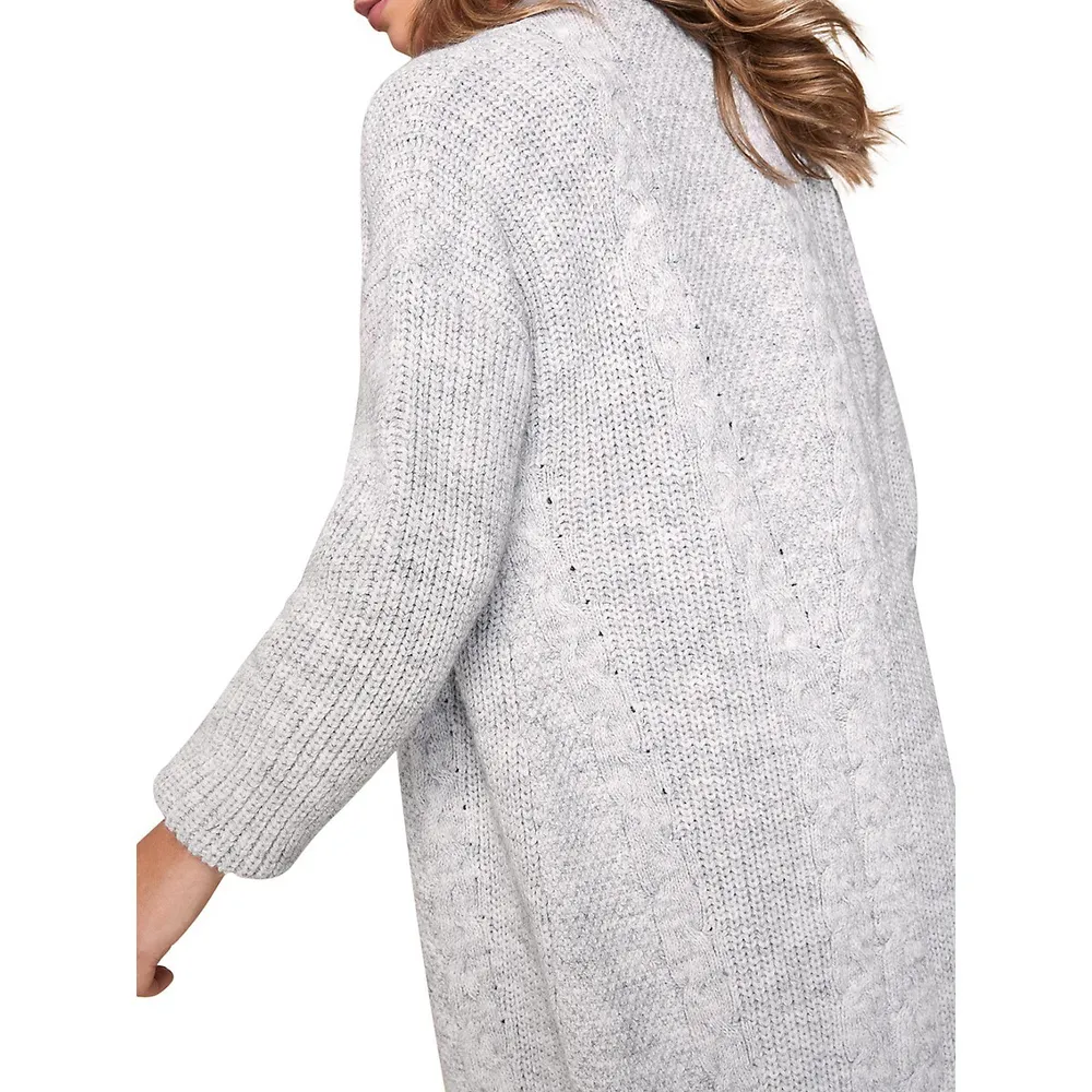 Mid-Length Mixed-Knit Cardigan