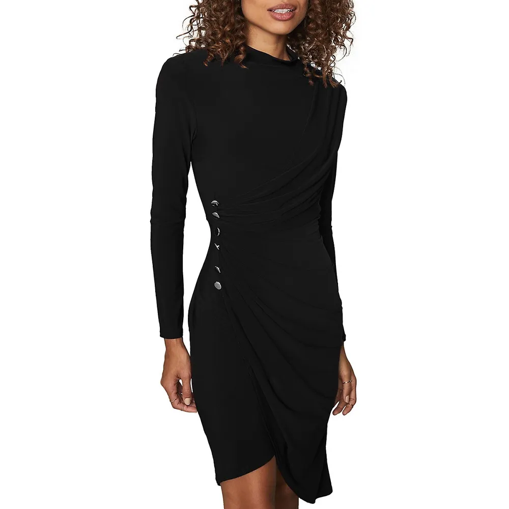 Highneck Draped Mini Dress