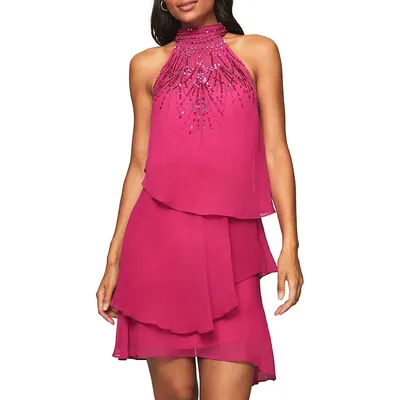 Embellished & Tiered Swing Cocktail Dress