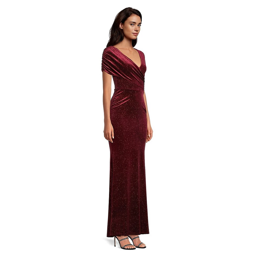 Sanna Surplice Embellished Velvet Gown