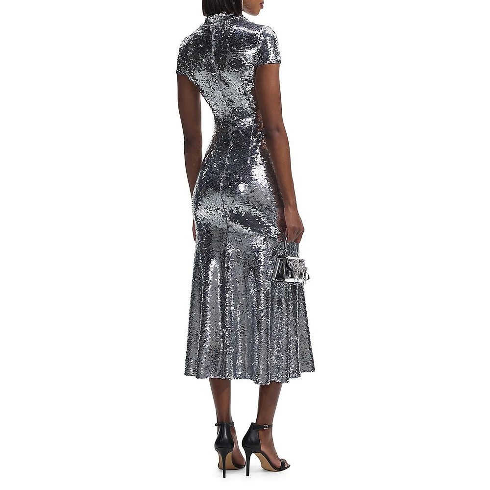 Sequin Twist-Neck Midi Dress