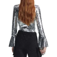 Allover Sequin Flared-Sleeve Top