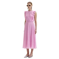 Pleated Chiffon Ruffled Sleeveless Midi Dress